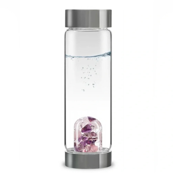 VitaJuwel Wellness Gemstone Glass Water Bottle Amethyst w/ Protective Sleeve - Picture 2 of 7